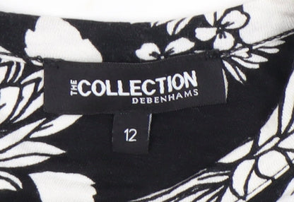 Debenhams Women’s Black Floral Shift Dress Size 12 Knee Length