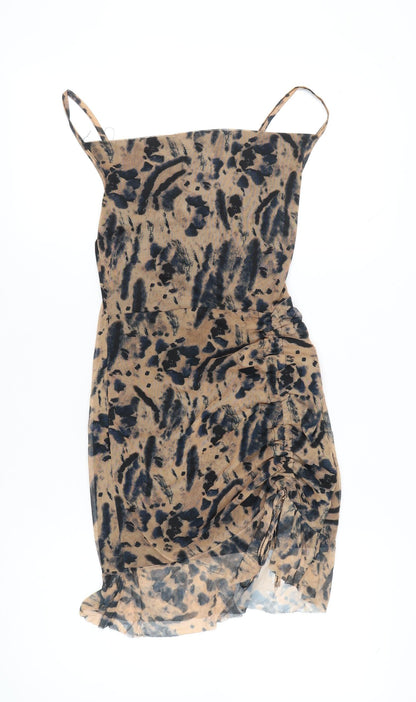 PrettyLittleThing Women Beige Animal Print Bodycon Mini Dress Size 10