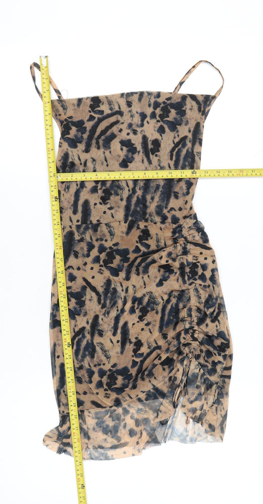 PrettyLittleThing Women Beige Animal Print Bodycon Mini Dress Size 10