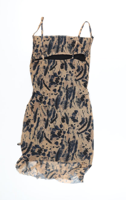 PrettyLittleThing Women Beige Animal Print Bodycon Mini Dress Size 10