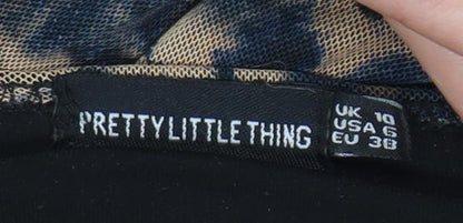 PrettyLittleThing Women Beige Animal Print Bodycon Mini Dress Size 10