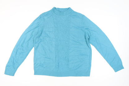 EWM Women’s Blue Cable Knit Mock Neck Jumper Size 18
