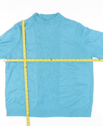 EWM Women’s Blue Cable Knit Mock Neck Jumper Size 18