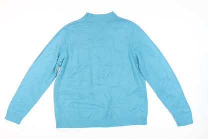EWM Women’s Blue Cable Knit Mock Neck Jumper Size 18