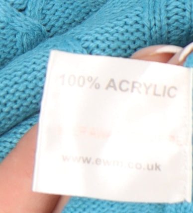 EWM Women’s Blue Cable Knit Mock Neck Jumper Size 18