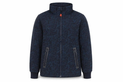Front view of H&M boys’ blue geometric softshell jacket age 14 years full zip