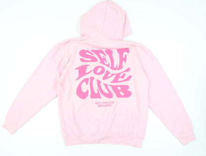 Boohoo Women’s Pink Pullover Hoodie M Self Love Club Graphic