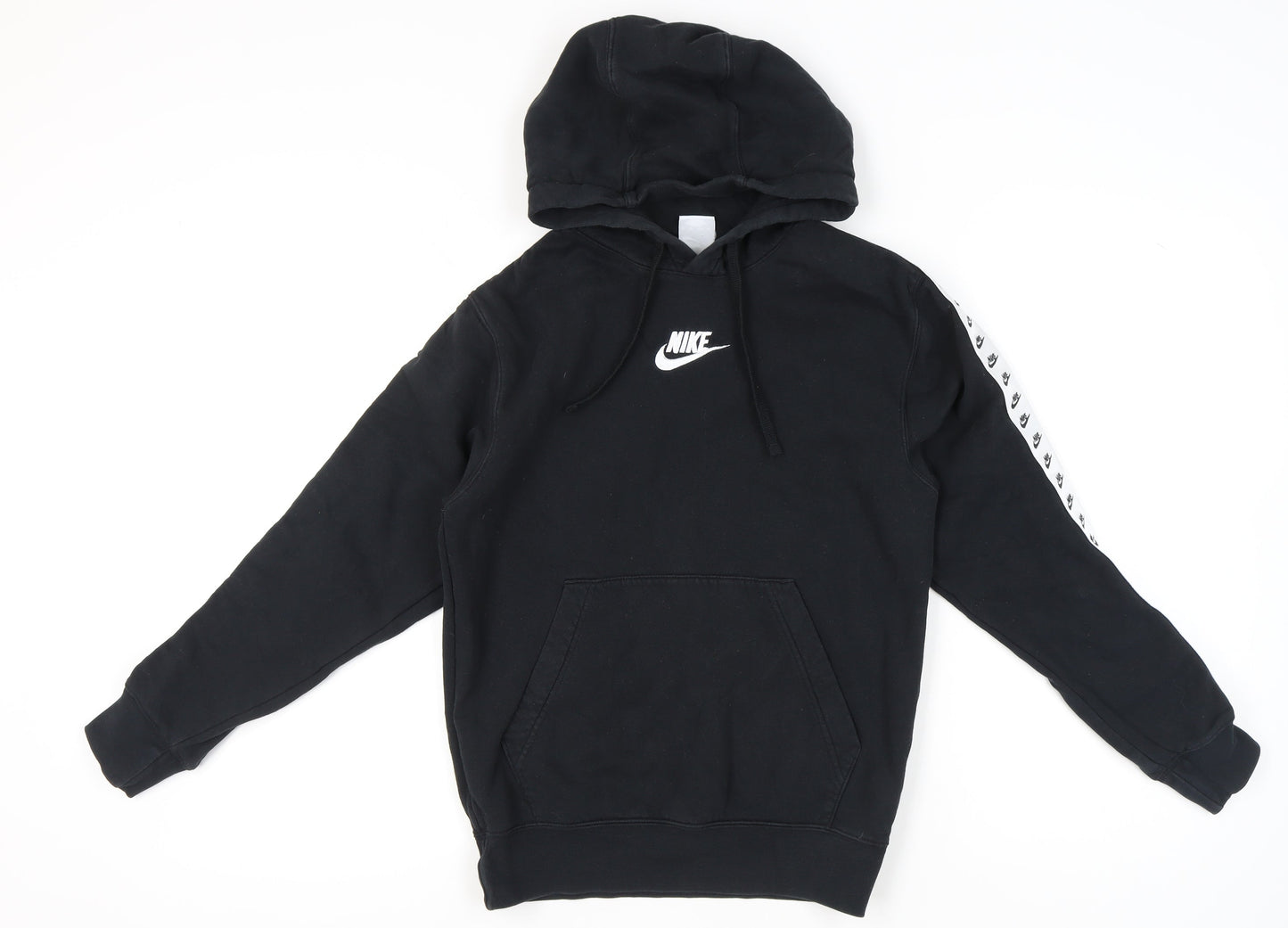 Nike Womens Black XS Pullover Hoodie Sweatshirt Logo Tape Sleeve