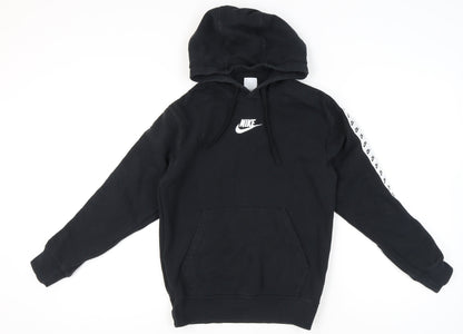 Nike Womens Black XS Pullover Hoodie Sweatshirt Logo Tape Sleeve