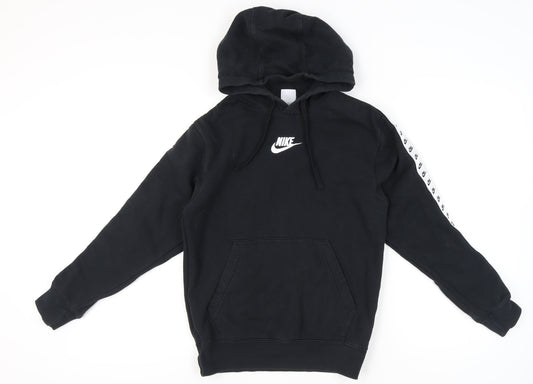 Nike Womens Black XS Pullover Hoodie Sweatshirt Logo Tape Sleeve