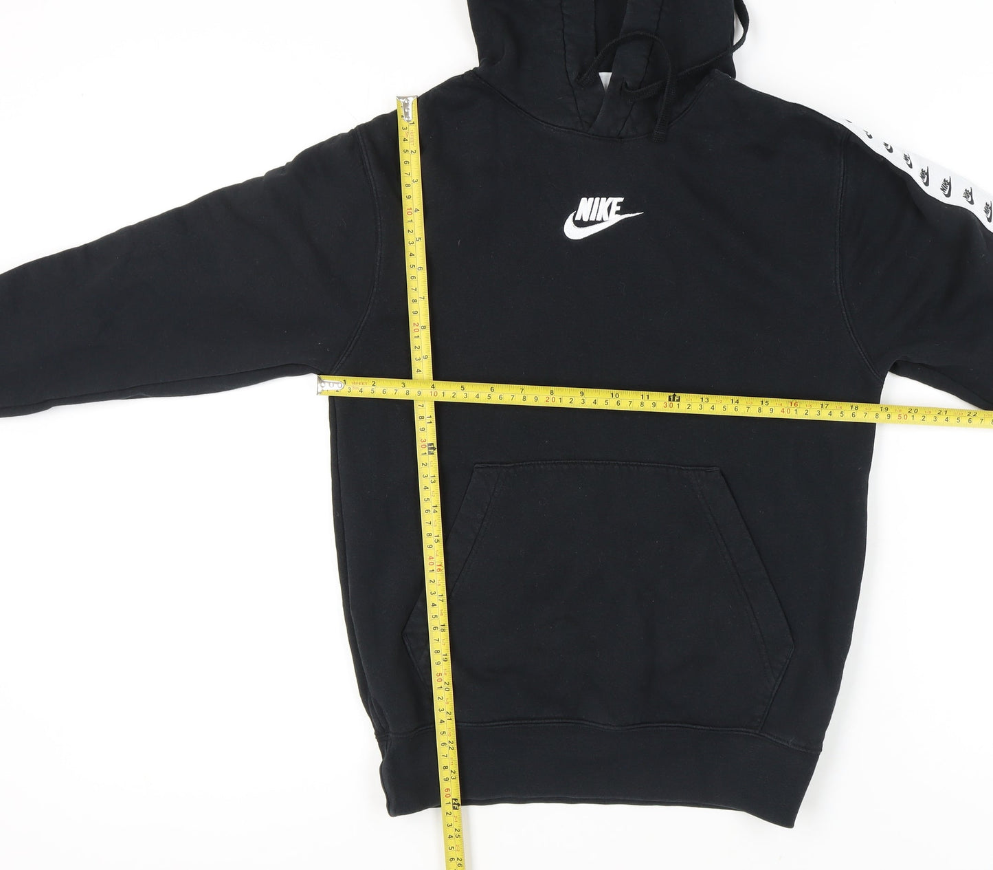 Nike Womens Black XS Pullover Hoodie Sweatshirt Logo Tape Sleeve