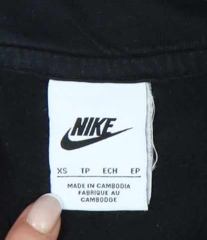 Nike Womens Black XS Pullover Hoodie Sweatshirt Logo Tape Sleeve