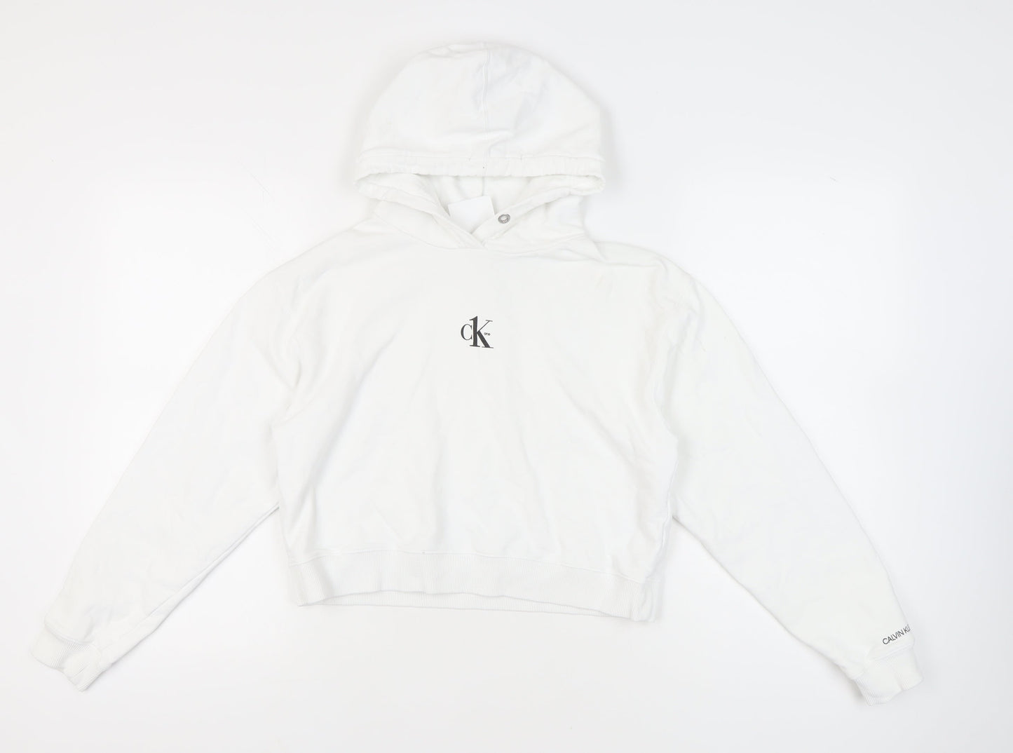 Calvin Klein Jeans Women White Hoodie Medium Pullover Cotton Logo
