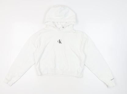 Calvin Klein Jeans Women White Hoodie Medium Pullover Cotton Logo