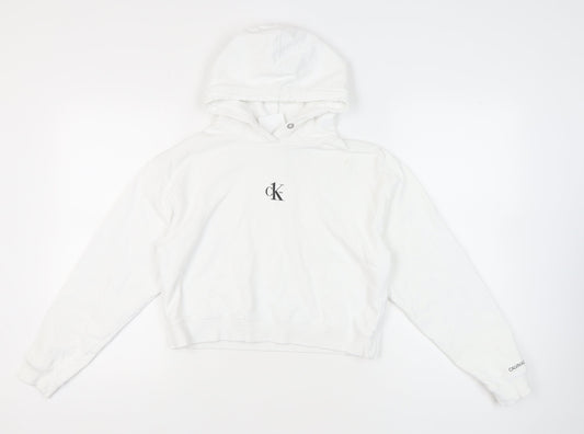 Calvin Klein Jeans Women White Hoodie Medium Pullover Cotton Logo