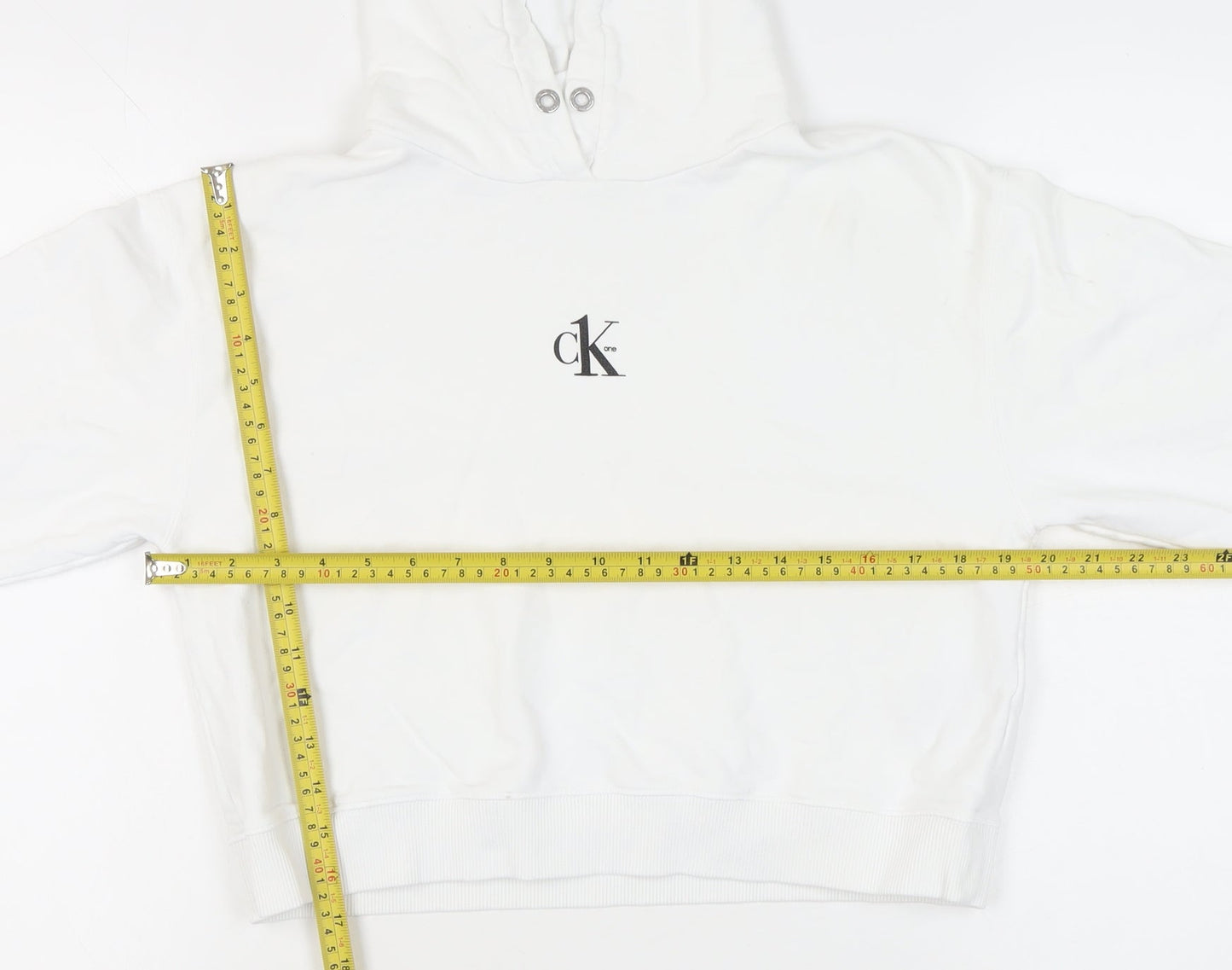 Calvin Klein Jeans Women White Hoodie Medium Pullover Cotton Logo