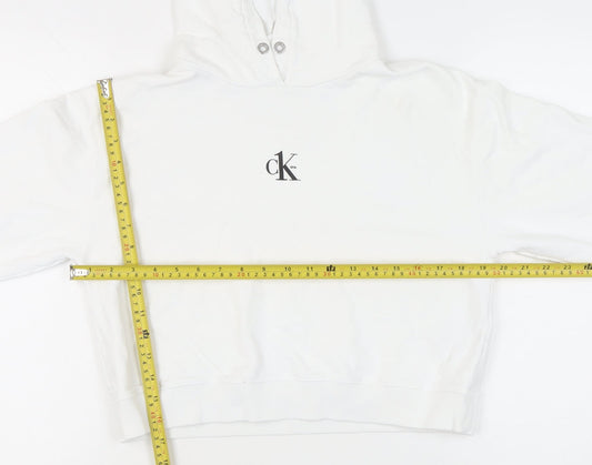 Calvin Klein Jeans Women White Hoodie Medium Pullover Cotton Logo