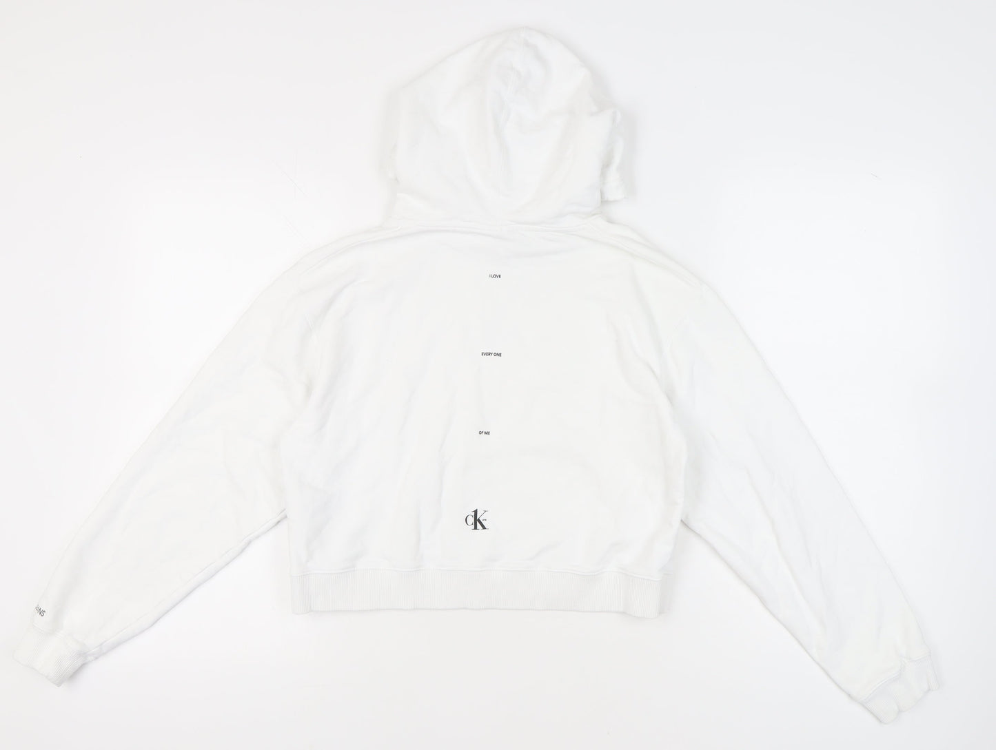 Calvin Klein Jeans Women White Hoodie Medium Pullover Cotton Logo