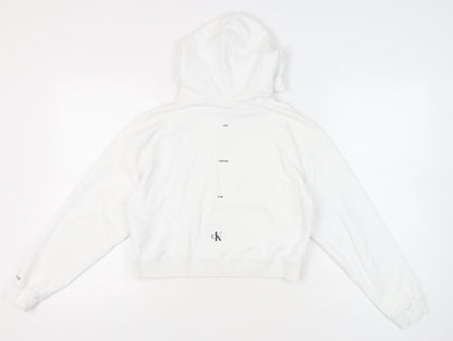 Calvin Klein Jeans Women White Hoodie Medium Pullover Cotton Logo