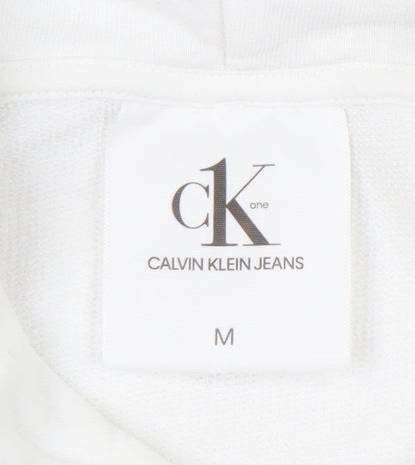 Calvin Klein Jeans Women White Hoodie Medium Pullover Cotton Logo