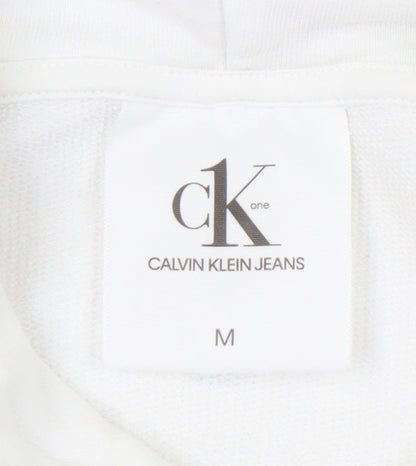 Calvin Klein Jeans Women White Hoodie Medium Pullover Cotton Logo