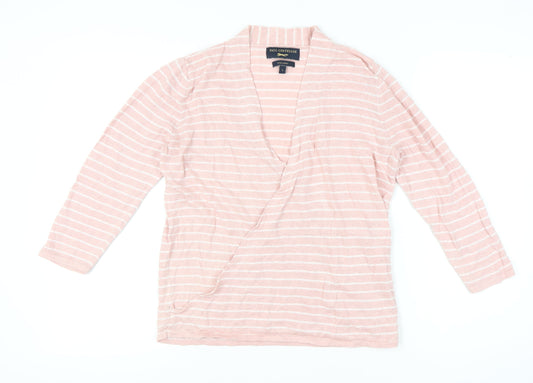 Paul Costelloe Women’s Pink Striped Linen Cardigan L V-Neck