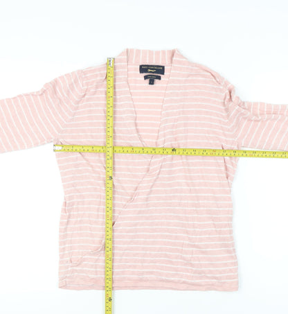 Paul Costelloe Women’s Pink Striped Linen Cardigan L V-Neck