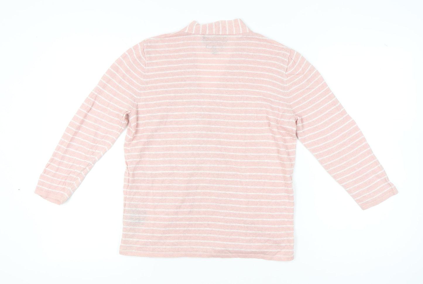 Paul Costelloe Women’s Pink Striped Linen Cardigan L V-Neck