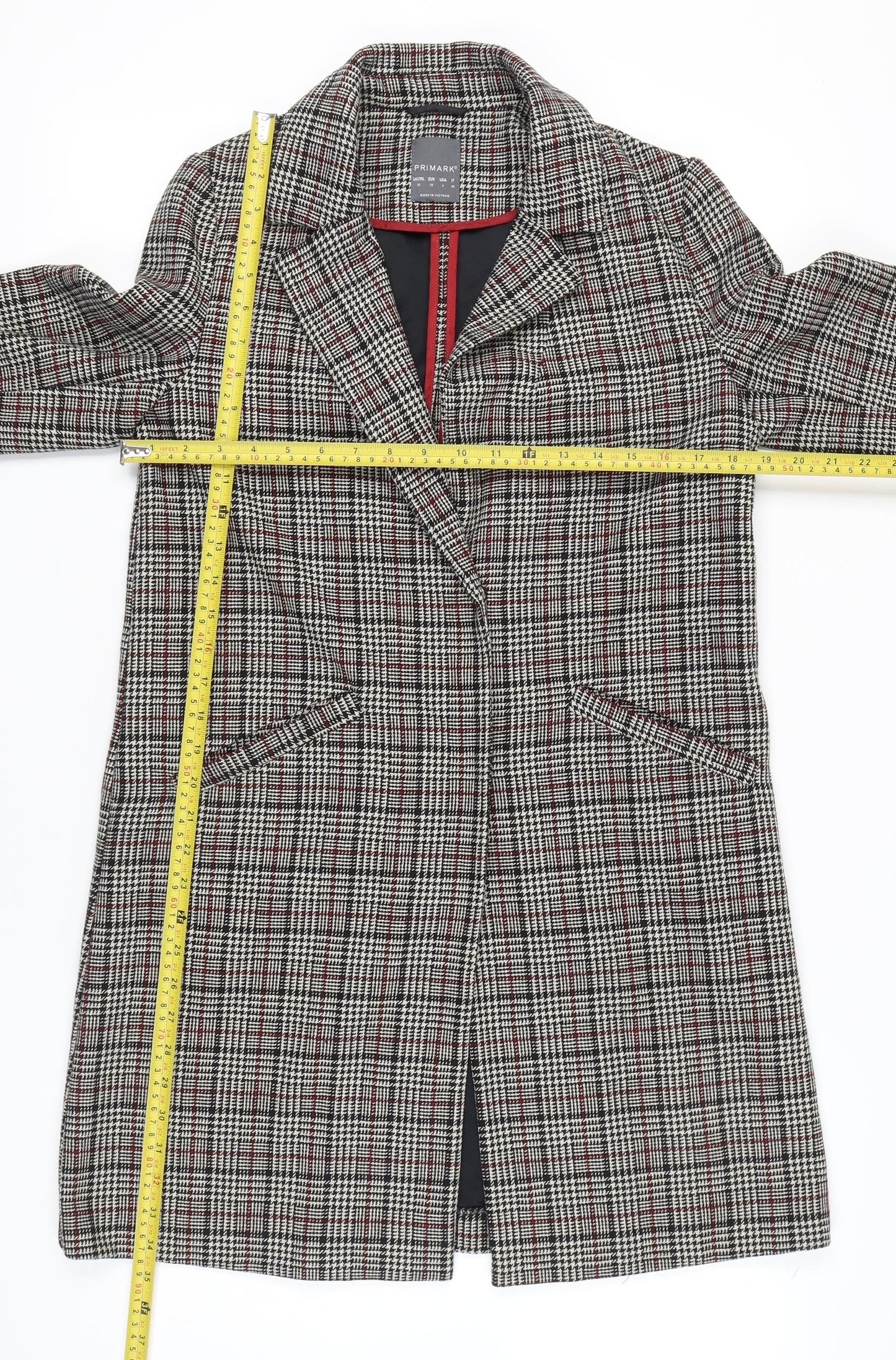 Primark Women’s Multicoloured Checked Mid-Length Overcoat Size 10