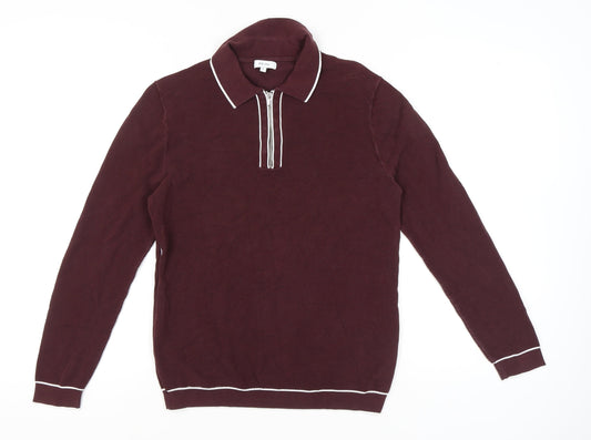 Reiss Men's Red Collared Half Zip Knit Jumper Size S