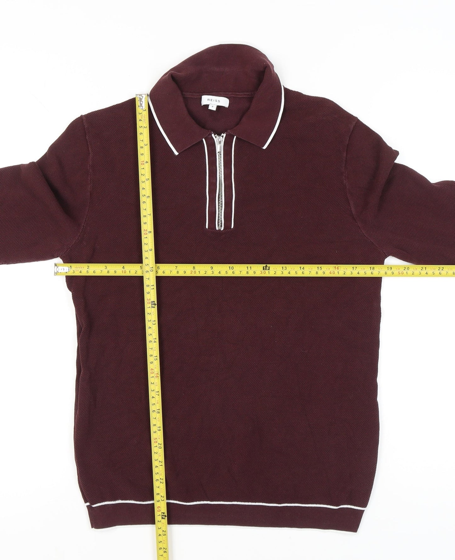 Reiss Men's Red Collared Half Zip Knit Jumper Size S