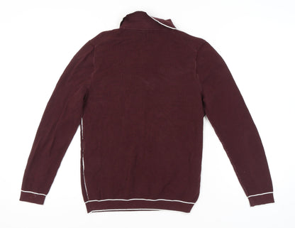Reiss Men's Red Collared Half Zip Knit Jumper Size S