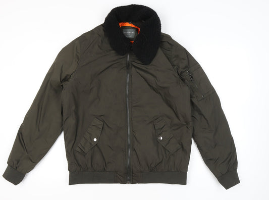 Primark Men’s Green Bomber Jacket L Short Polyester Casual