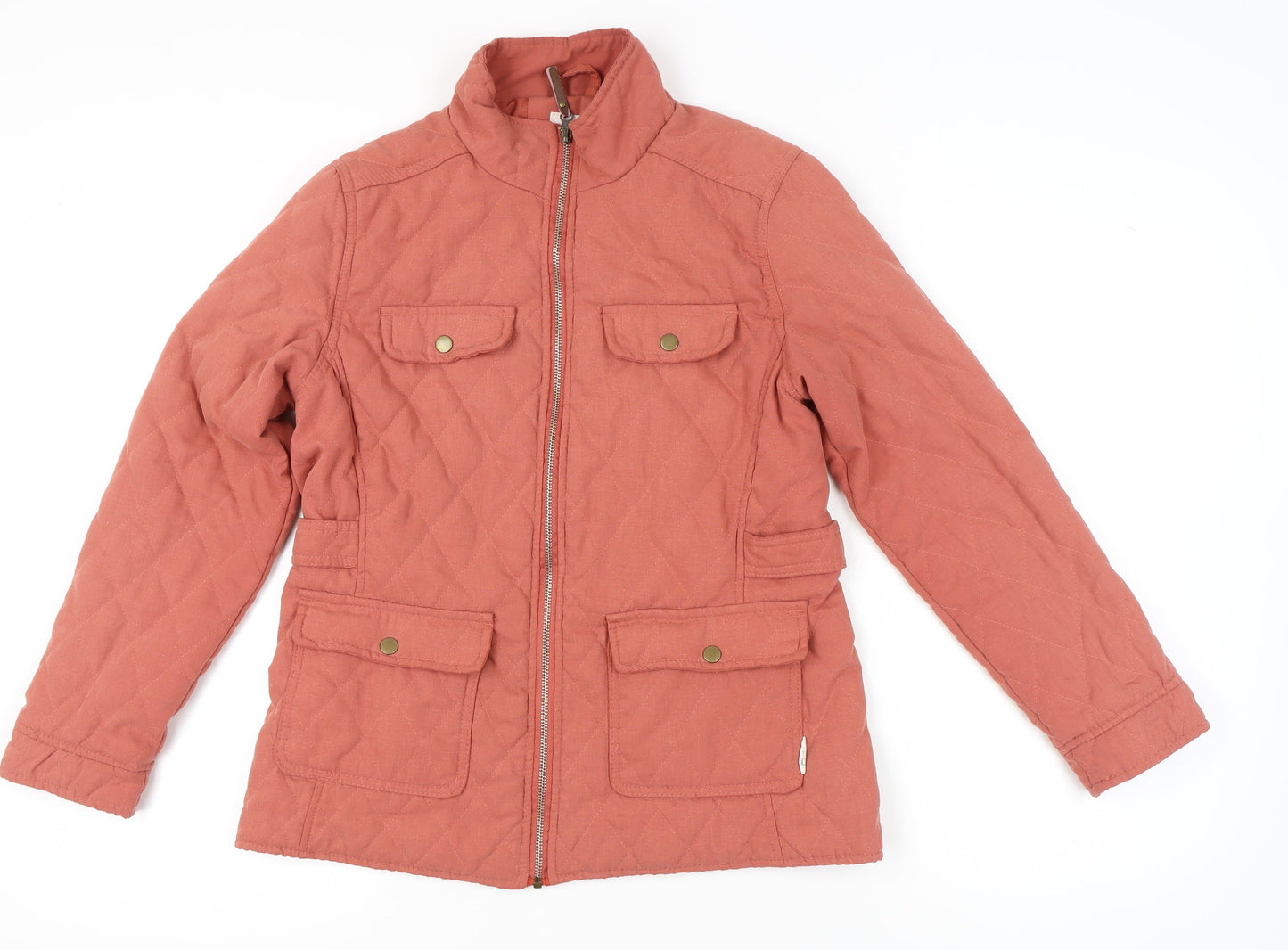 RED Women's Orange Quilted Jacket L Full Zip Pockets Casual
