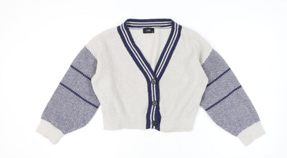 CDER Womens Beige Striped Cardigan XL V-Neck Knit Jumper