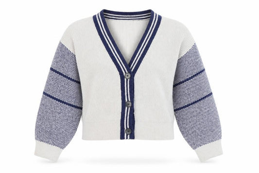 CDER Womens Beige Striped Cardigan XL V-Neck Knit Jumper