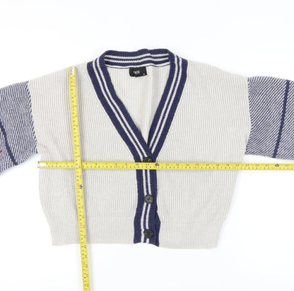 CDER Womens Beige Striped Cardigan XL V-Neck Knit Jumper