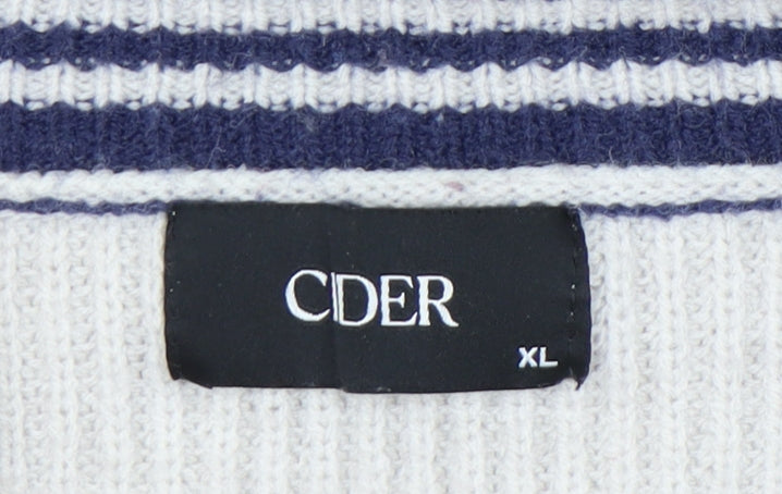 CDER Womens Beige Striped Cardigan XL V-Neck Knit Jumper