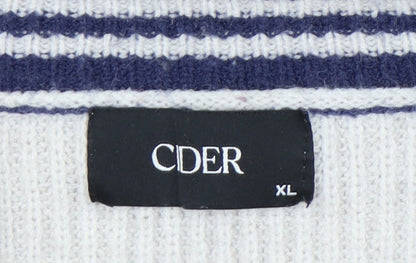 CDER Womens Beige Striped Cardigan XL V-Neck Knit Jumper