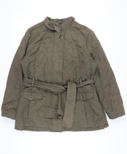 Klass Collection Womens Green Quilted Belted Coat Size 18