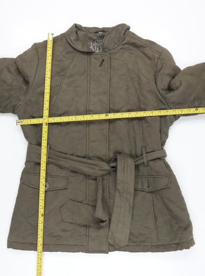 Klass Collection Womens Green Quilted Belted Coat Size 18