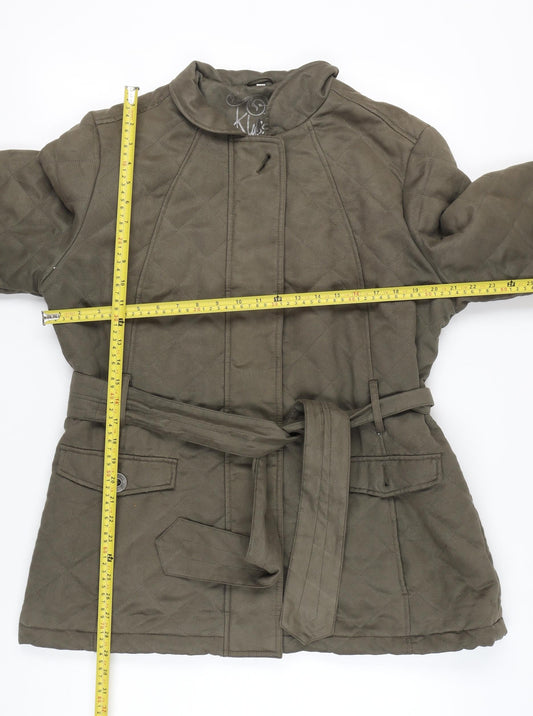 Klass Collection Womens Green Quilted Belted Coat Size 18