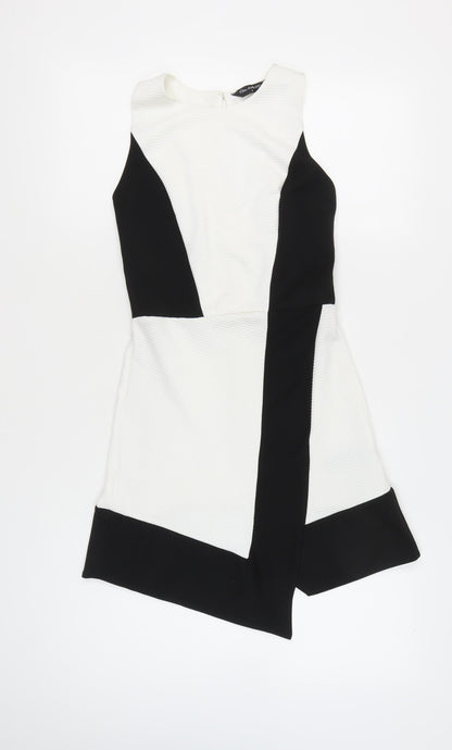 Miss Selfridge Womens Black White Size 8 Bodycon Colourblock Short Dress