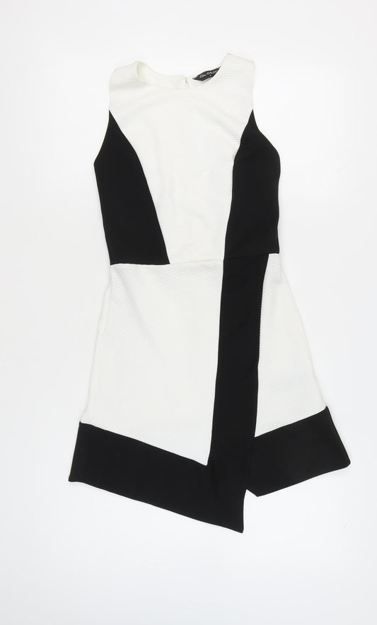 Miss Selfridge Womens Black White Size 8 Bodycon Colourblock Short Dress