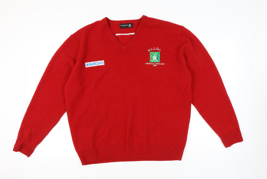 Henbury Men’s Red Wool V-Neck Pullover Jumper L Casual Sportswear