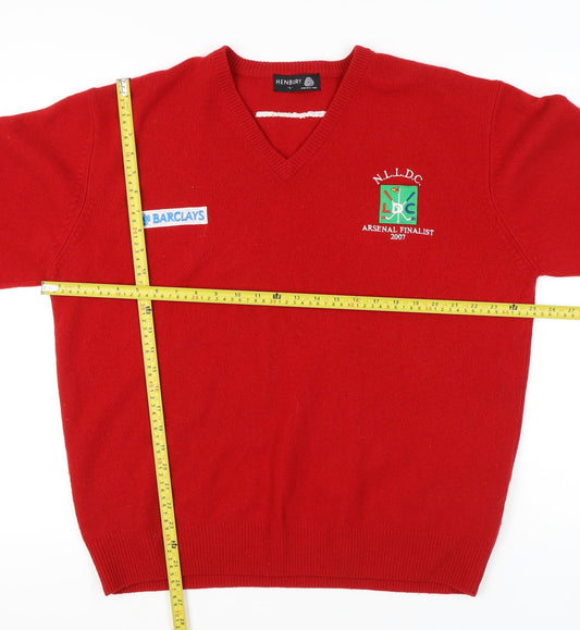Henbury Men’s Red Wool V-Neck Pullover Jumper L Casual Sportswear