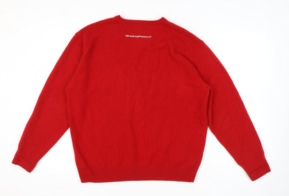 Henbury Men’s Red Wool V-Neck Pullover Jumper L Casual Sportswear
