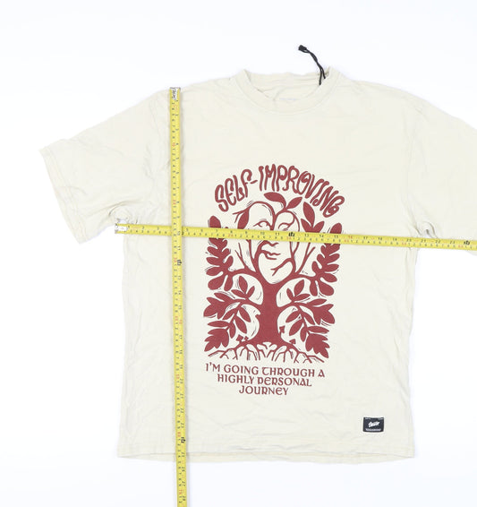 Pull&Bear Men’s Beige XS Graphic Art Quote Cotton T-Shirt