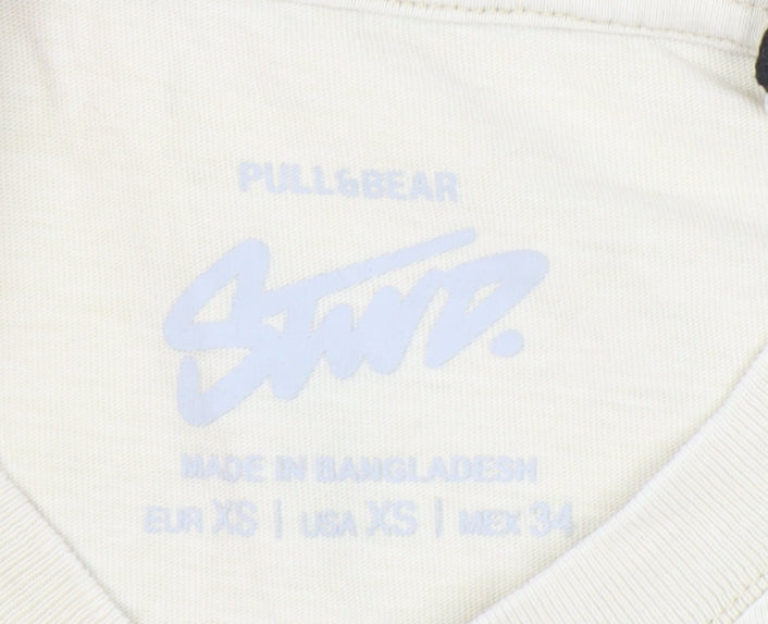 Pull&Bear Men’s Beige XS Graphic Art Quote Cotton T-Shirt