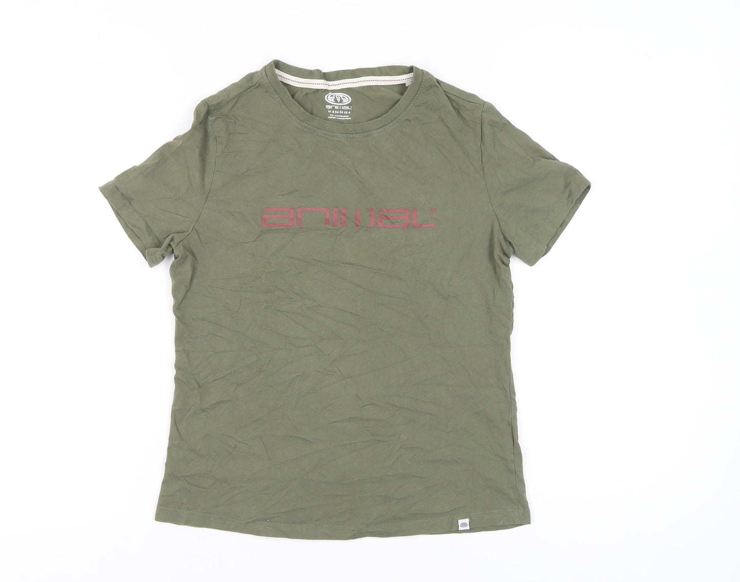 Animal Womens Green Cotton T-Shirt Size 8 Crew Neck Casual